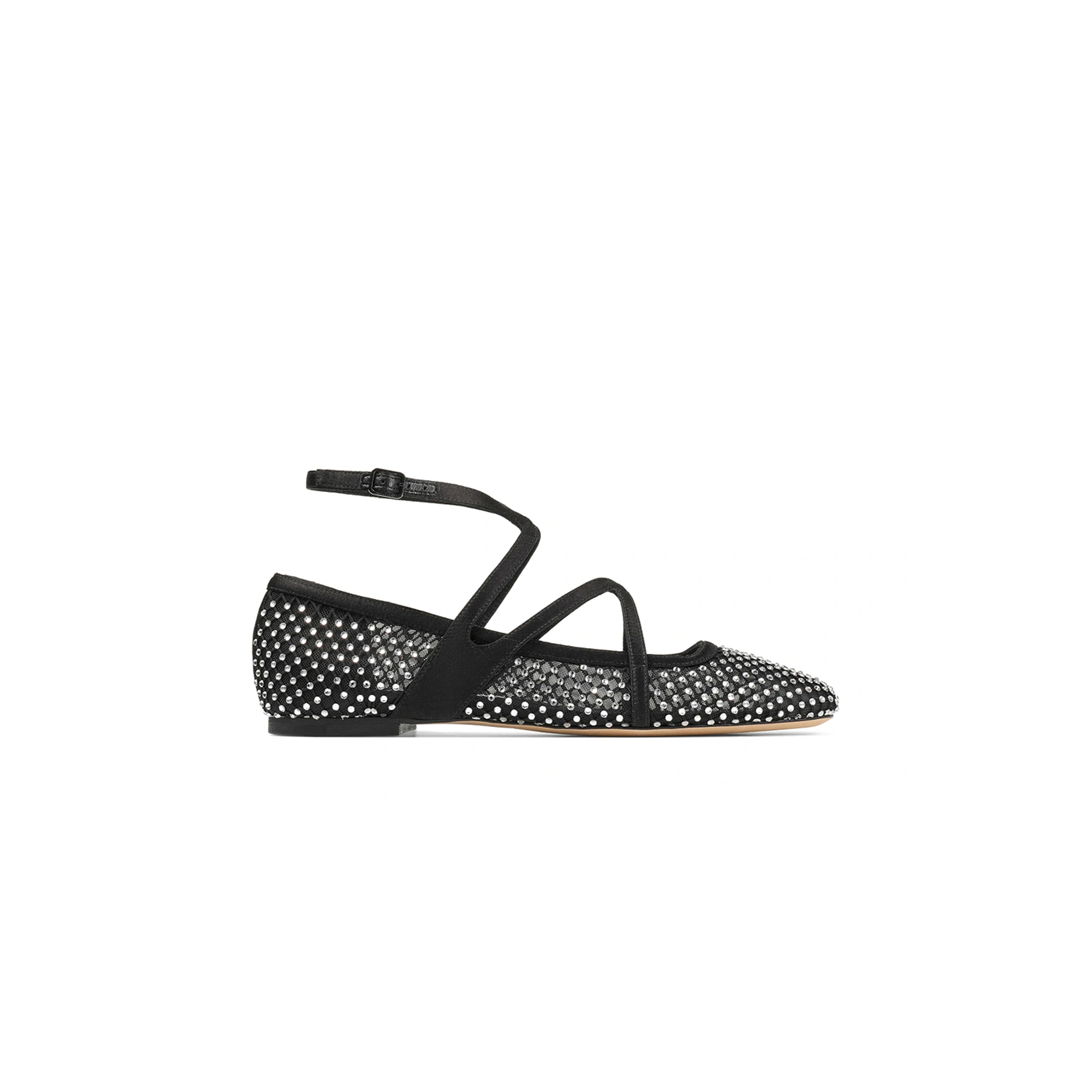 Ji*y Ch* astoria flat black satin crystal flats astoriaflatqhs